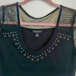 Rock & Republic Black Top with Rivets Size Small Mesh Top Short Sleeve
